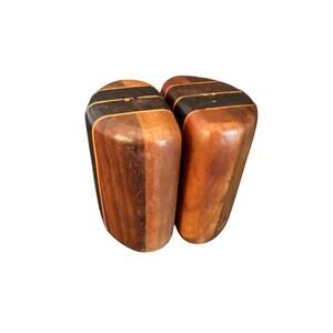 Vintage MCM Style Striped Wood Retro Salt & Pepper Shaker Abstract Boho Rustic